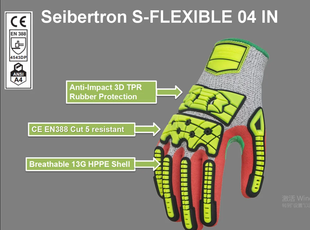 
Seibertron 04 HPPE Oilfield High Impact Cut Resistant TPR Knuckle Protection Nitrile Sandy Coated Hand Working Mechanical Gloves 