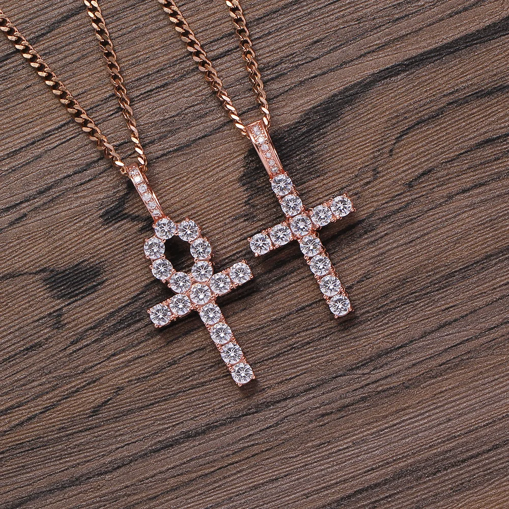 CN019 Hip Hop Anha cross Pendant brass Setting CZ stones Necklace Jewelry for men and women