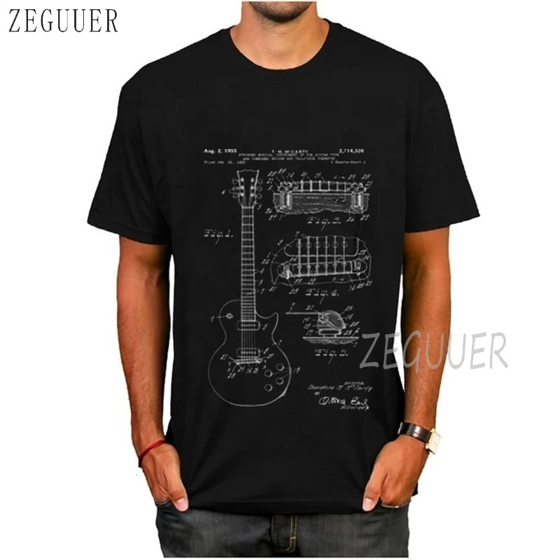 

2020 White Man T-Shirt Streetwear Gibson Les Paul Guitar Patent Summer 100% Cotton Men Graphic Tshirt