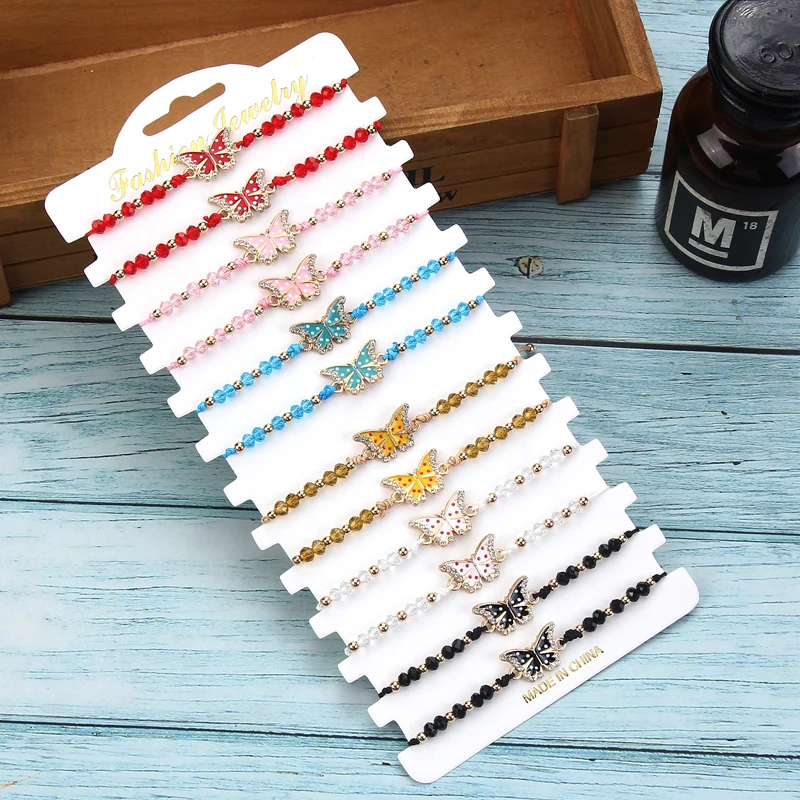 

Amazon Aliexpress 12Pcs Drip Oil Alloy Crystal Beaded Pulsera Para Ninos Wish Woven Butterfly Bracelet For Kids