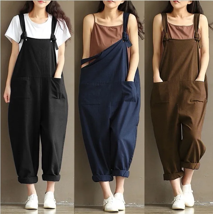 

Women Autumn Spring Loose Vest Overall Female Natural Casual suspender pants