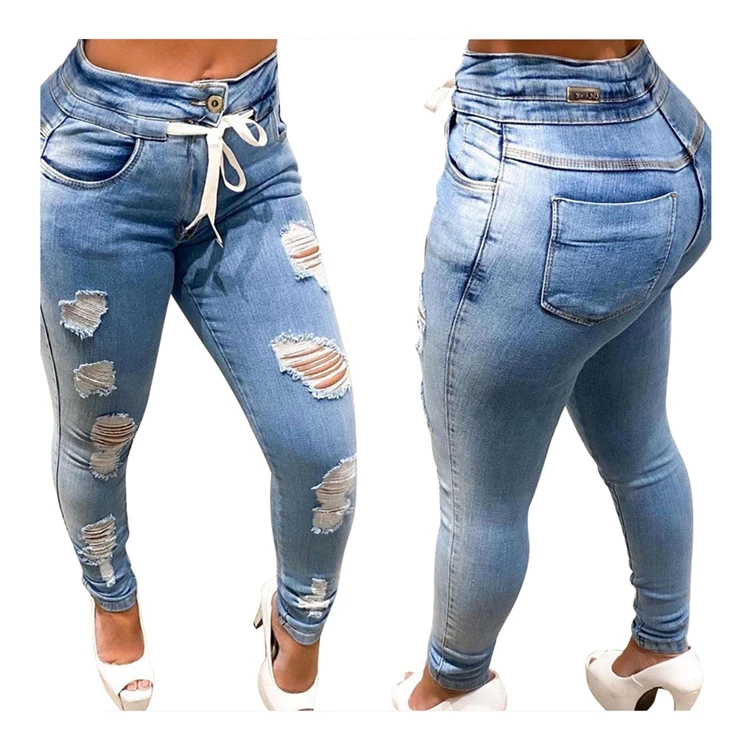 High Quality Wholesale Price Autumn Fashion Women Jeans Pants 2021 Casual Hole Ladies Pants Denim Bottom