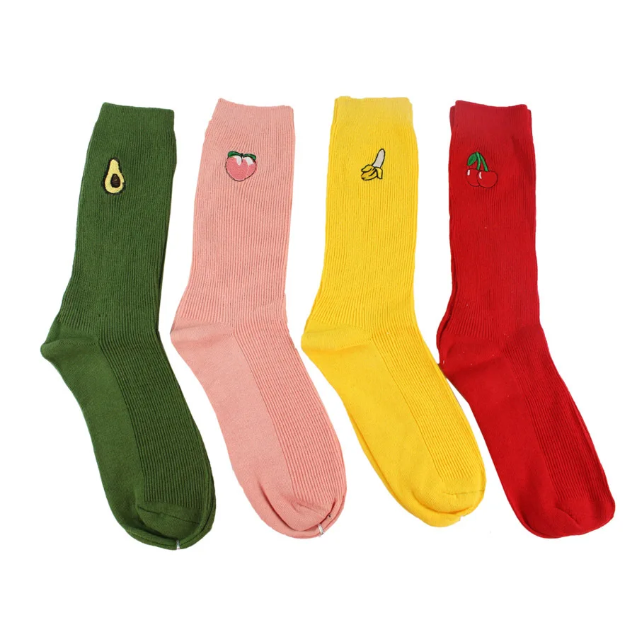 

High quality embroidery cute fruit logo cotton women socks