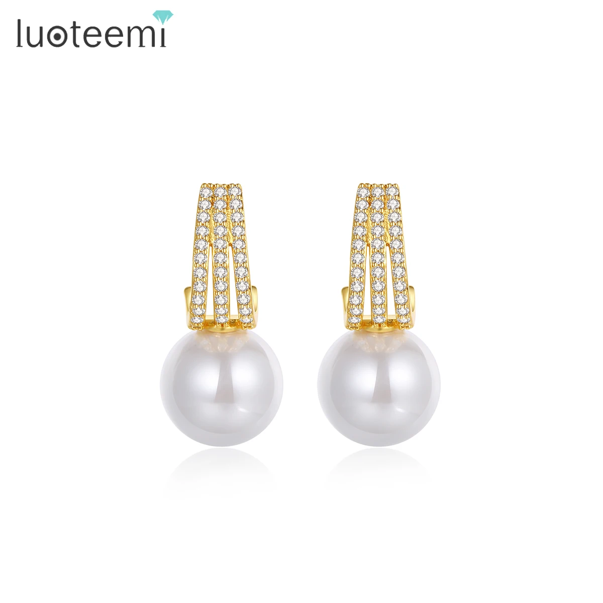 

LUOTEEMI Luxury Design Jewellery Earing Fashion Jewelry Cubic Zirconia Woman Zircon Designer Pearl Earrings