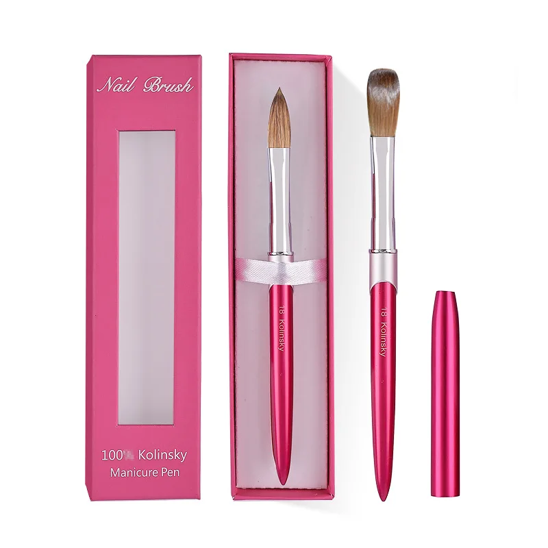 

Custom Logo Nail Art Brush Rose Red Metal Hand Kolinsky Acrylic Nail Brush