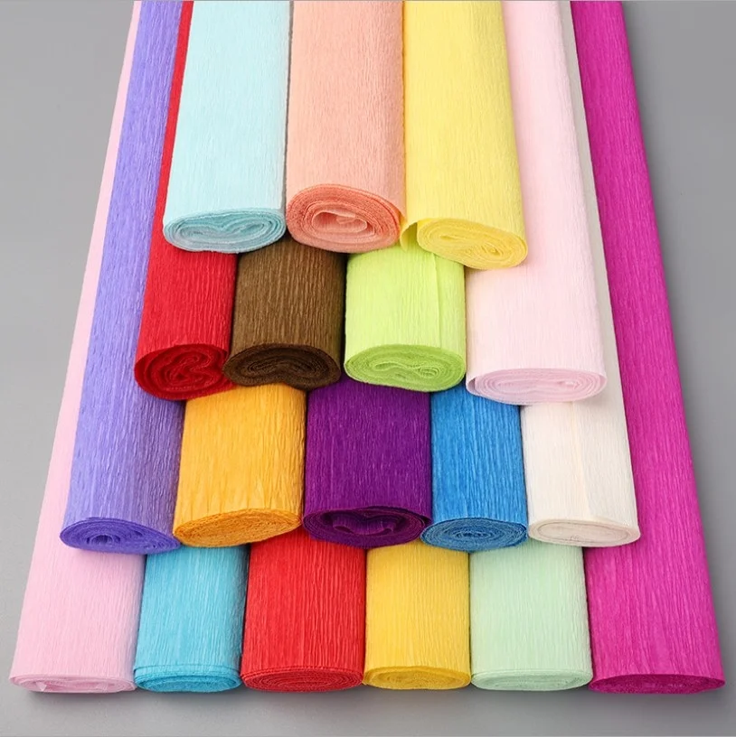 
Wholesale 60gsm thick double sided color florist packaging tissue wrapping crepe paper for flower making 
