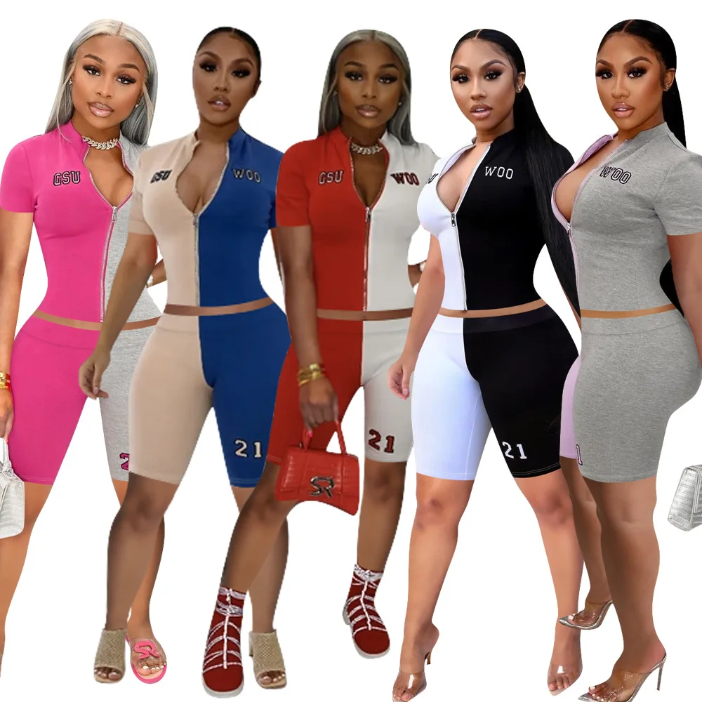 

EB-20031120 Women Two Piece Set Clothing Outfits Women Jumpsuits And Rompers 2 Piece Pant Sets Tracksuits Biker Short Sets