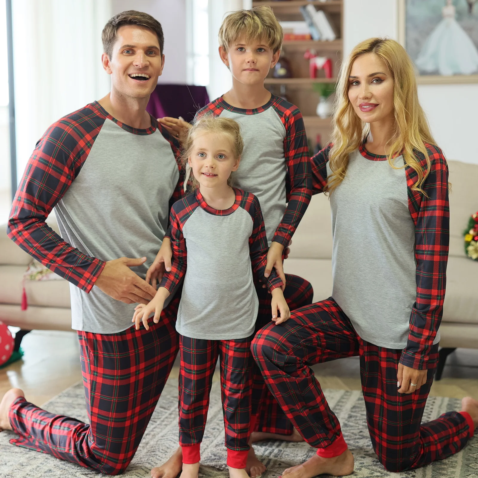 

Kids Christmas Pajamas Children Sleepwear Plaid Girls Pajamas Set Long Sleeve Kids Sleepwear, Red blue