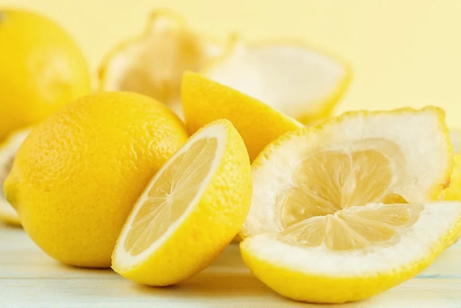 Fresh lemon slices showing yellow zest and white pith layers