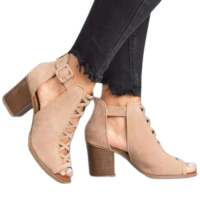 

2021 Europe And The United States New Plus Size Sandals Color Matching Lace Women High Heel Shoes, As shown in figure