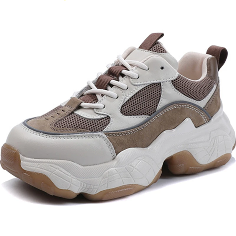 

Drop shipping Custom Logo 2021 Genuine Leather Women's Sneakers Breathable height increase Fashion Sneakers Shoes