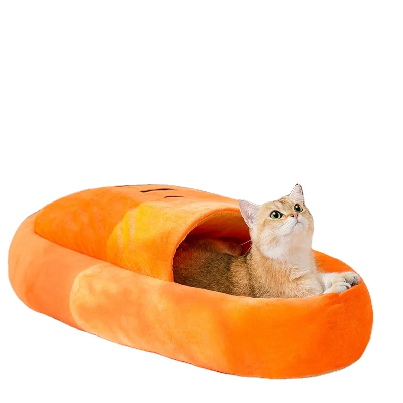 

Warm Super Soft Carrot Semi - Enclosed Plush Winter Cat Bed Sleeping Bag For Pets Indoor Sleeping