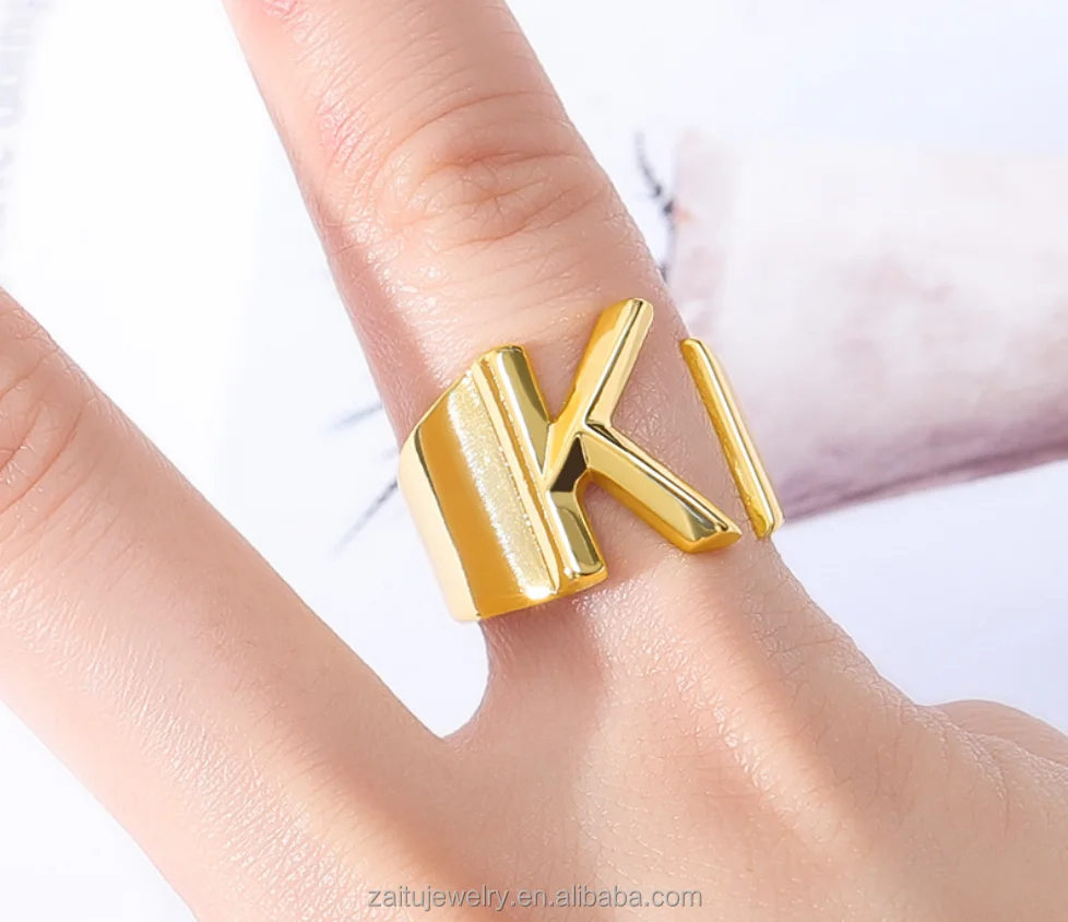 

2021 Trendy Adjustable 18k Gold Plated A-z Letter Ring Charm Initial Letter Rings For Women