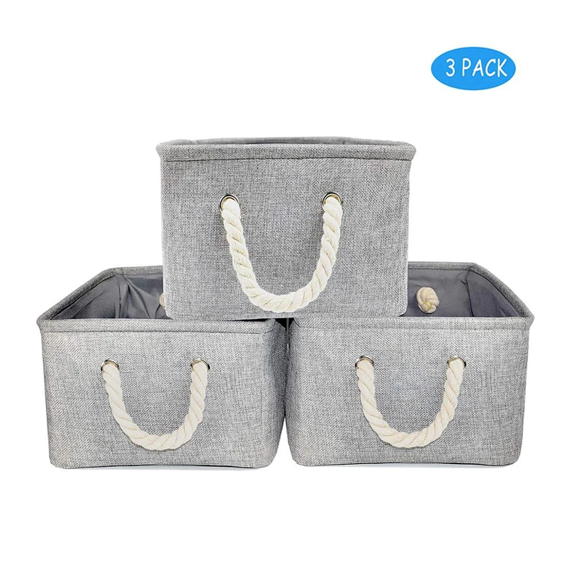 

Collapsible 3 Packed Linen Baby Nursery organizer Household Storage Box Foldable Storage Cubes Bins Storage Baskets for Nursery
