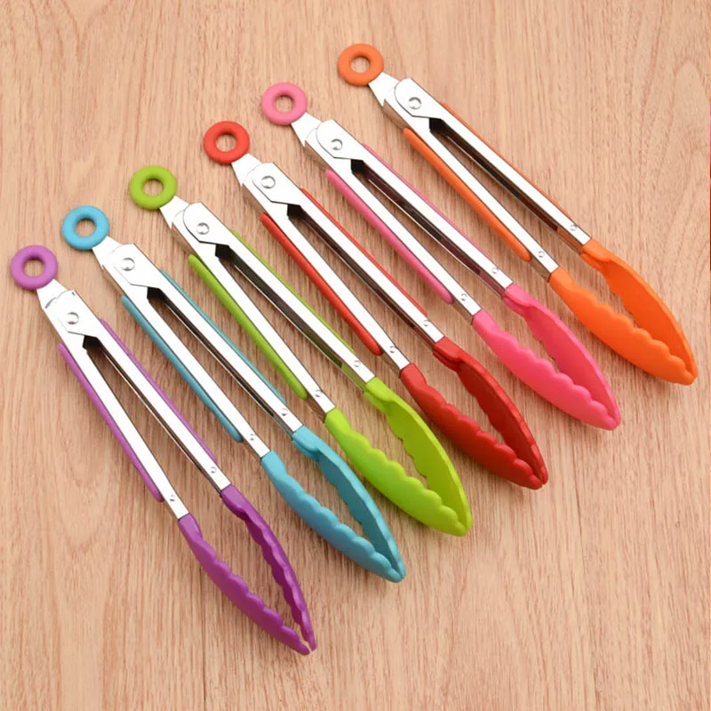 

Heat Resistance Cute BBQ Tong Promotional Product Multifunctional Salad Fruit Vegetable Kitchen Silicone Food Tongs, 7 color