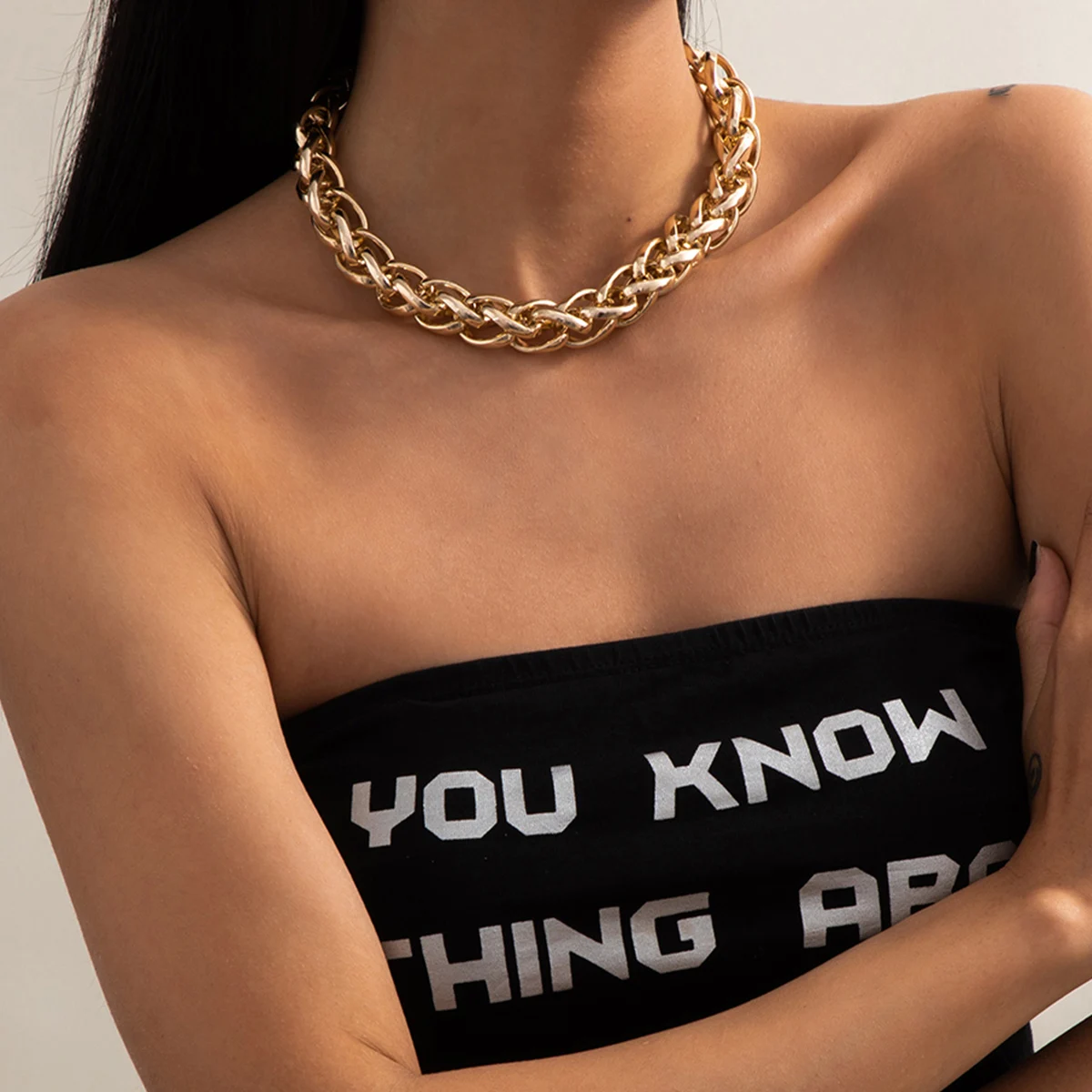 

SHIXIN Punk Gold Thick Curb Chunky Necklace Miami Cuban Link Chains Necklace Collar Statement Heavy Metal Gold Clavicle Necklace