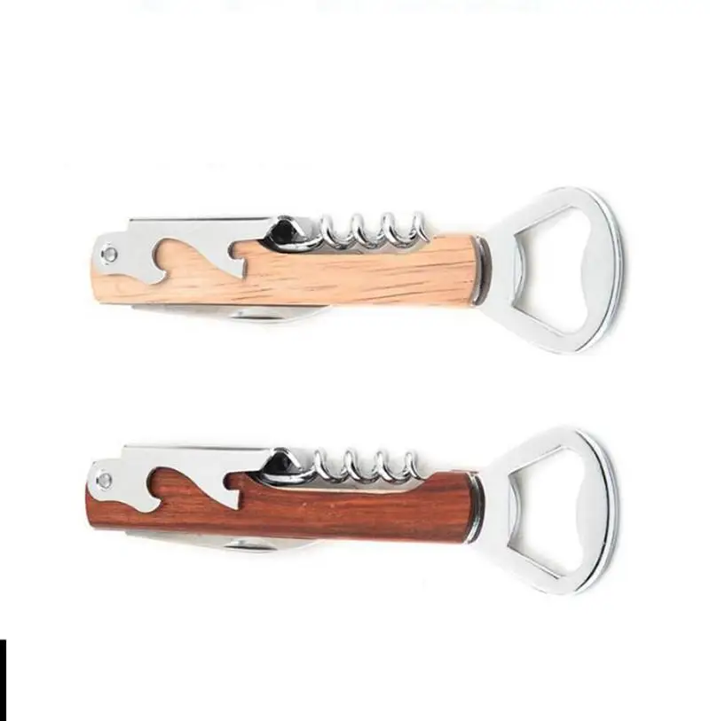 

P437 Multi-function Wood Handle Wine Opener Stainless Steel Hand-Held Deluxe Opener Corkscrew Wine Bottle Opener, Colors