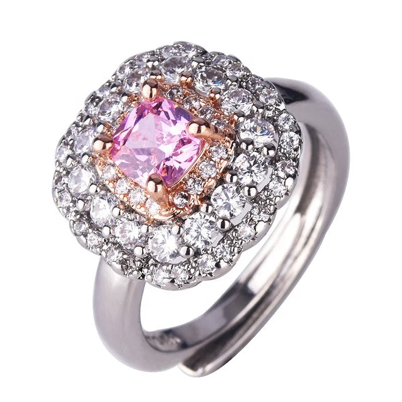 

Fashion Women's Jewelry Covered with Crystals Rings Pink Zircon Champagne Zircon Wedding Ring Jewelry Gift, Picture shows