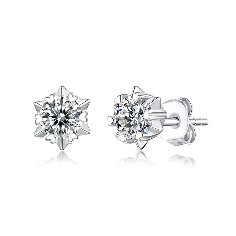 

Thriving Gems New Fashion 925 Sterling Silver Snowflake Moissanite Stud Earrings For Gift, White