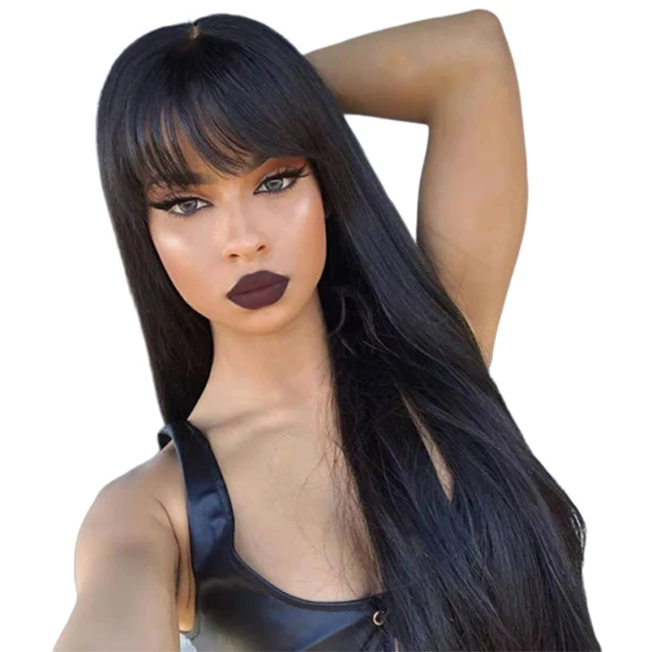 

Top grade virgin cuticle aligned perruque cheveux humain lace front wig with bangs human hair