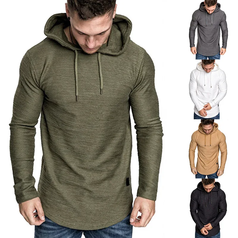 

Men Clothing Long Sleeve Men Hooded T Shirt Gym Sports Muscle Tops Slim Fitness Cotton Plain T-Shirt, Customized color