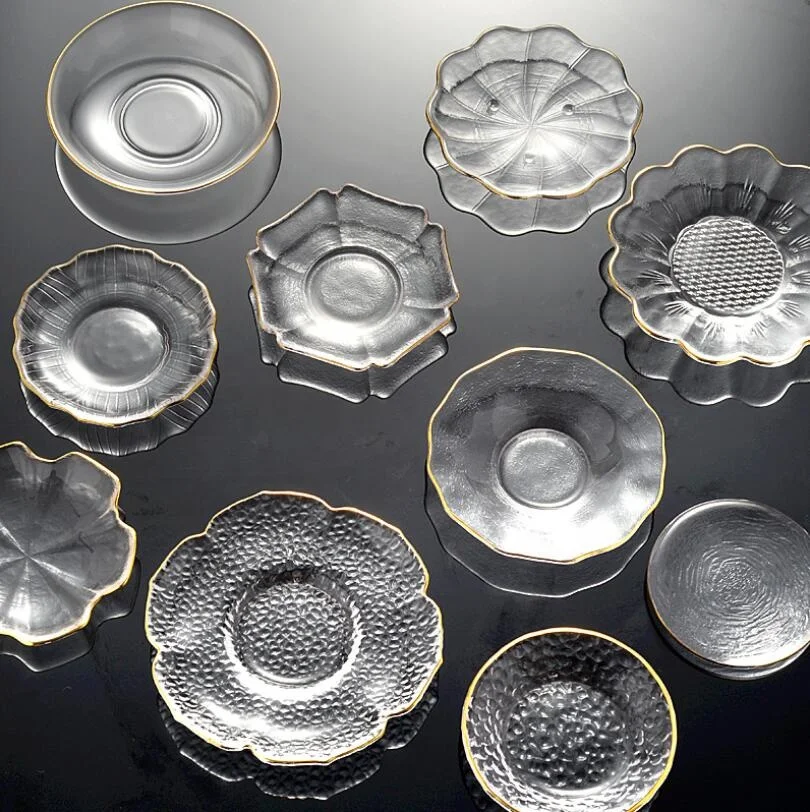 

Transparent borosilicate glass with different shapes of glass saucers tea cup saucers