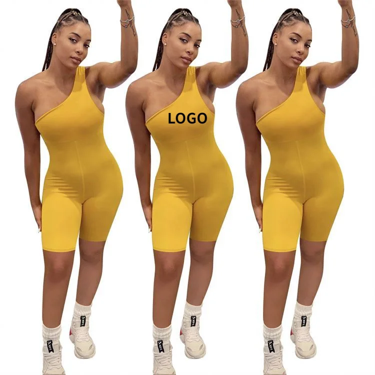 

Womens Clothing 2021 Simple Csual Summer One Shoulder Bodycon One Piece Women Jumpsuits And Rompers