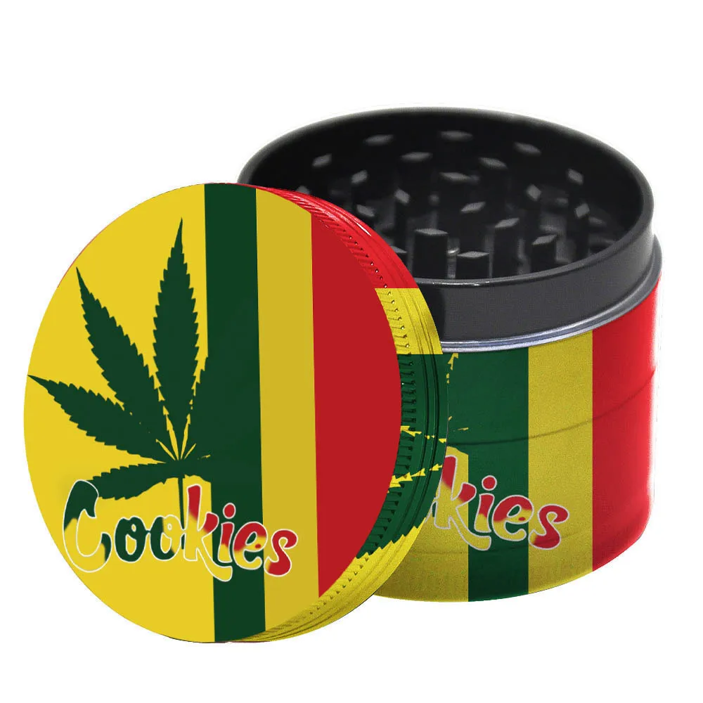 

New color pattern cookie 4 layer zinc alloy cigarette grinder 50mm smoking grinder accessories, Mix color