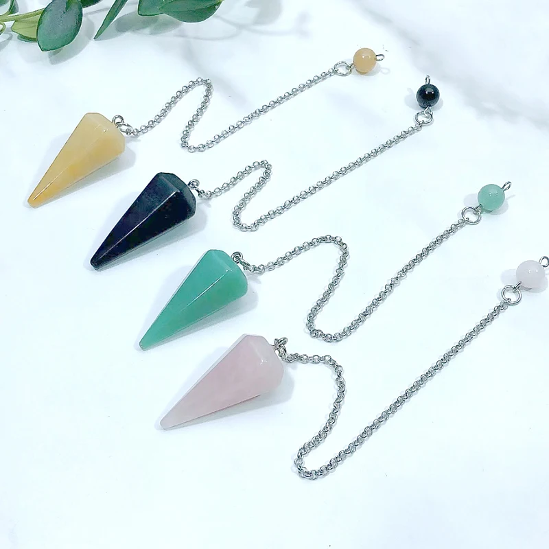 

Wholesale natural crystal pendant rose quartz amethyst pendulum with chain