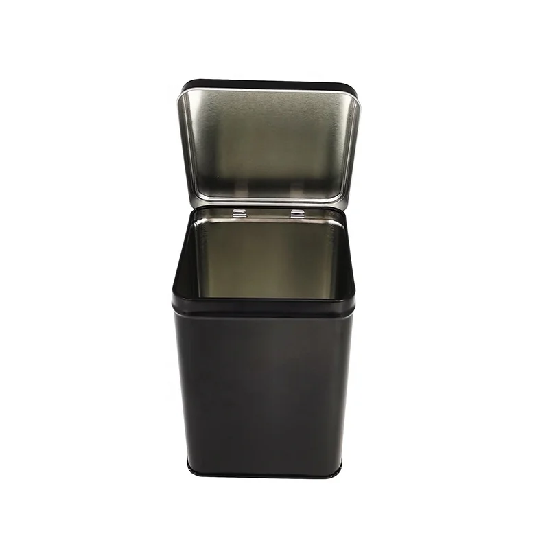 

wholesale black square metal tea tins with hinge lids