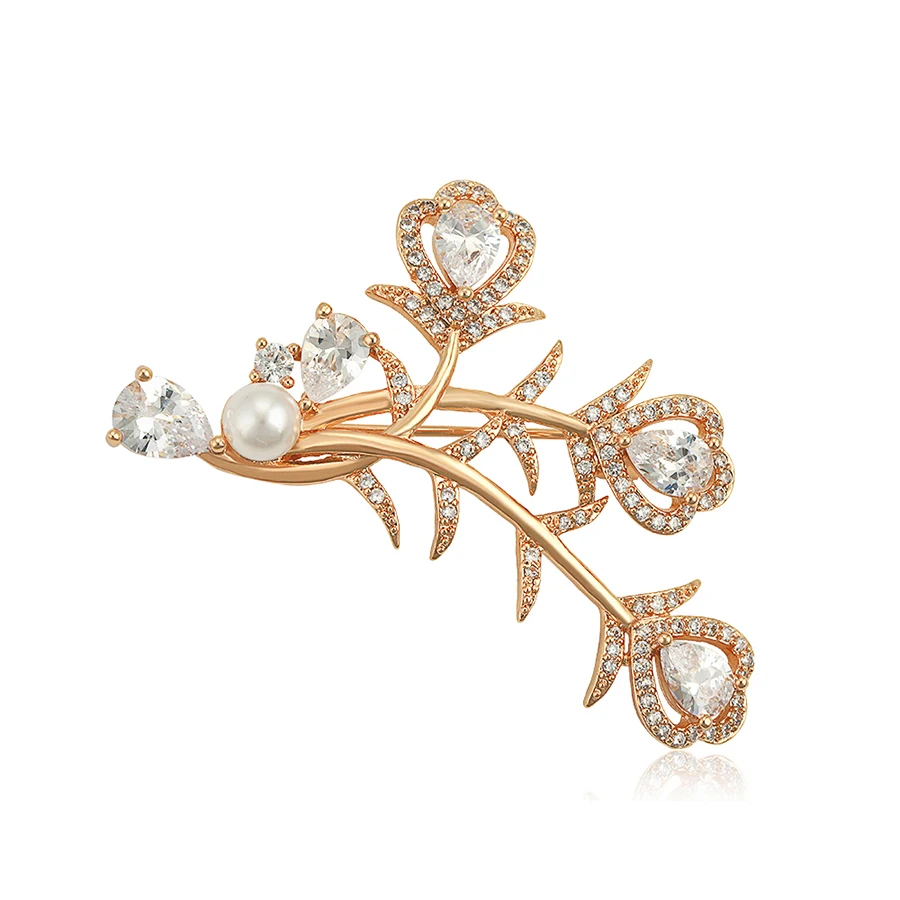 

brooches 501 New open branch scattered zircon lady pearl brooch jewelry