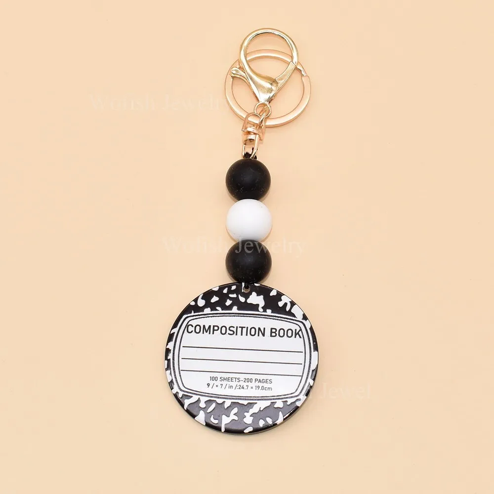 

Wofish New Silicone black Beads With Round Notebook Disc COMPISITION Keychain