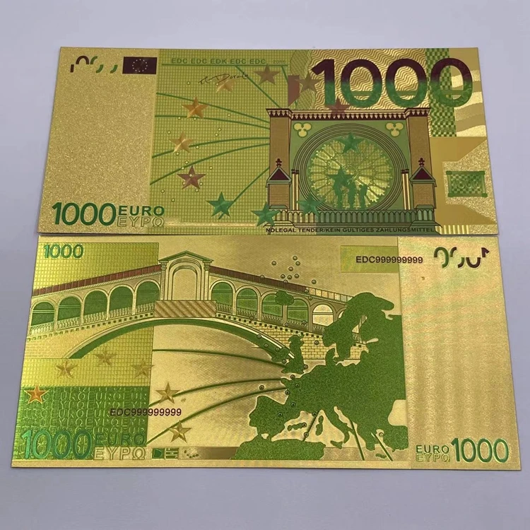 

Custom Europe bills 1000 euro 24k gold plated foil banknote in stock