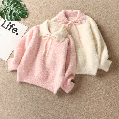 

B51685A Sweet turn-down collar girls fashion new pullover sweater, White