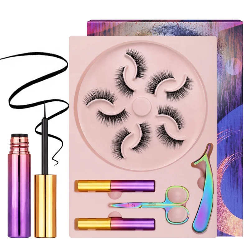 

J new arrival magnetic eyelashes eyeliner kit five pairs package five magnets lashes with 2 eyeliners 1 curler 1 scissor, Natural black