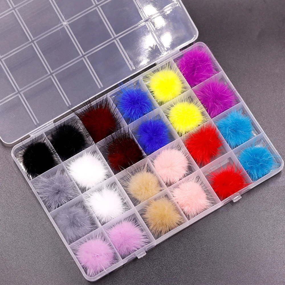 

24 Grid New Arrival Fluffy Nail Balls Charms Removable Magnetic Nail Pom Pom Boxes Kit For Nails Art Decoration, Picture shows