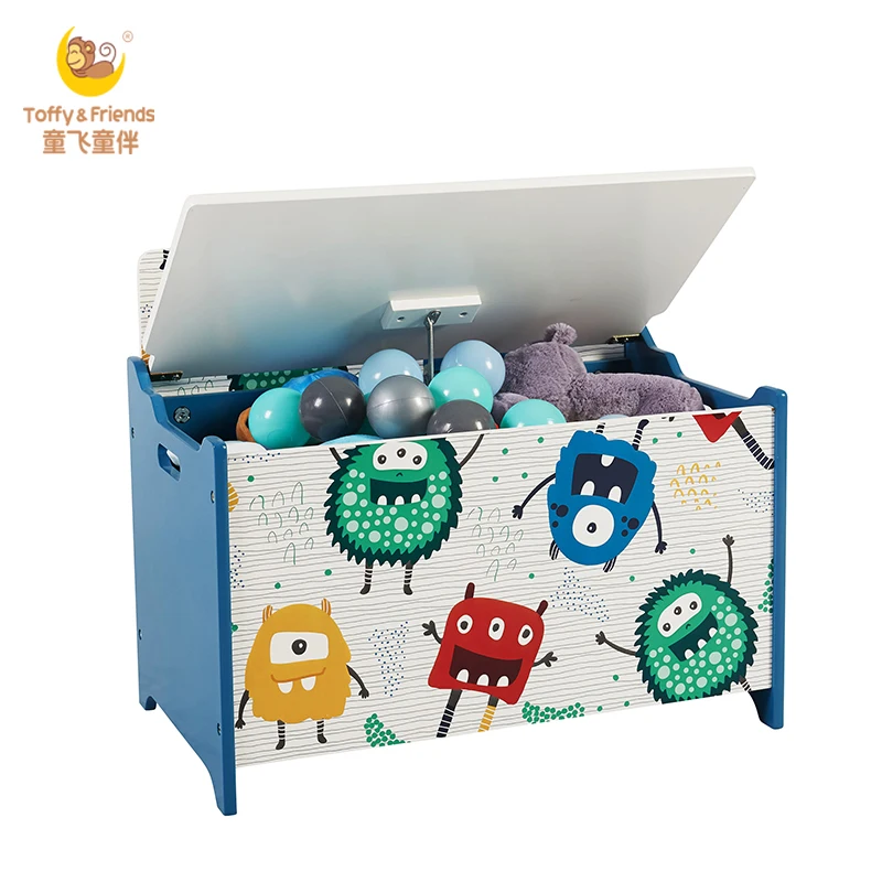 Toffy & Friends Kids Wooden Toy Storage Box With Seat Back In Monster