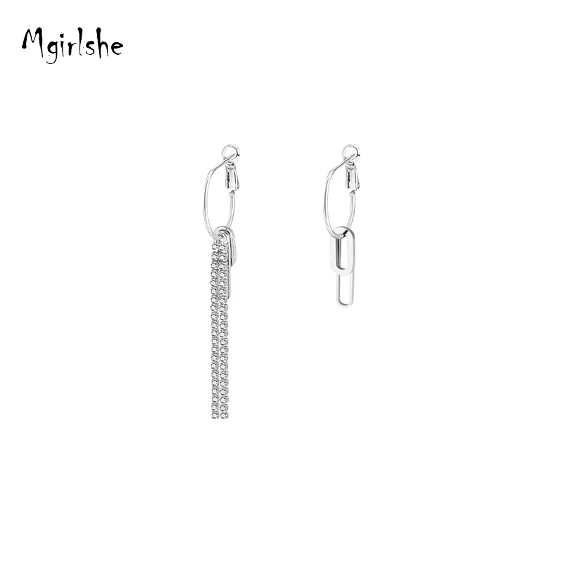 

Mgirlshe Ins Popular Simple Silver Plated Metal Asymmetrical Earrings for Teens Unisex 925 Silver Needles Hoop Earring Wholesale