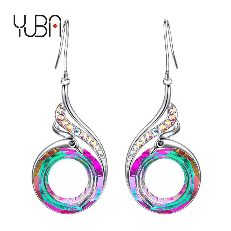 

fashion new design jewelry hot sell women diamond earrings wholesale crystal peacock colorful alloy earrings for girls