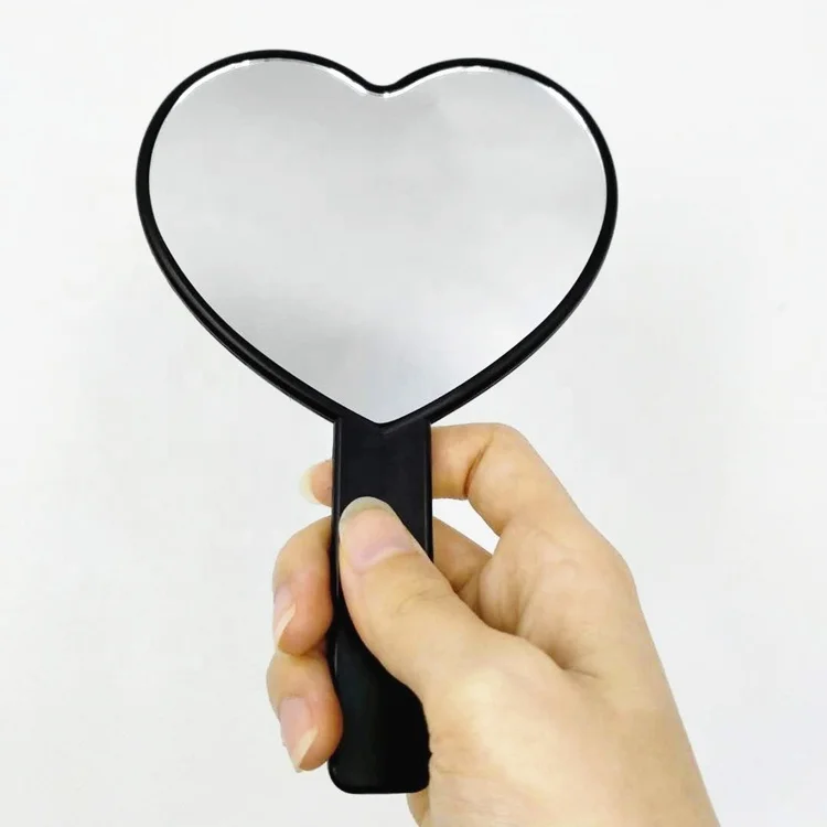 

Material custom snow plating process heart-shaped handle makeup girls mirror, White/black/pink/red/customized