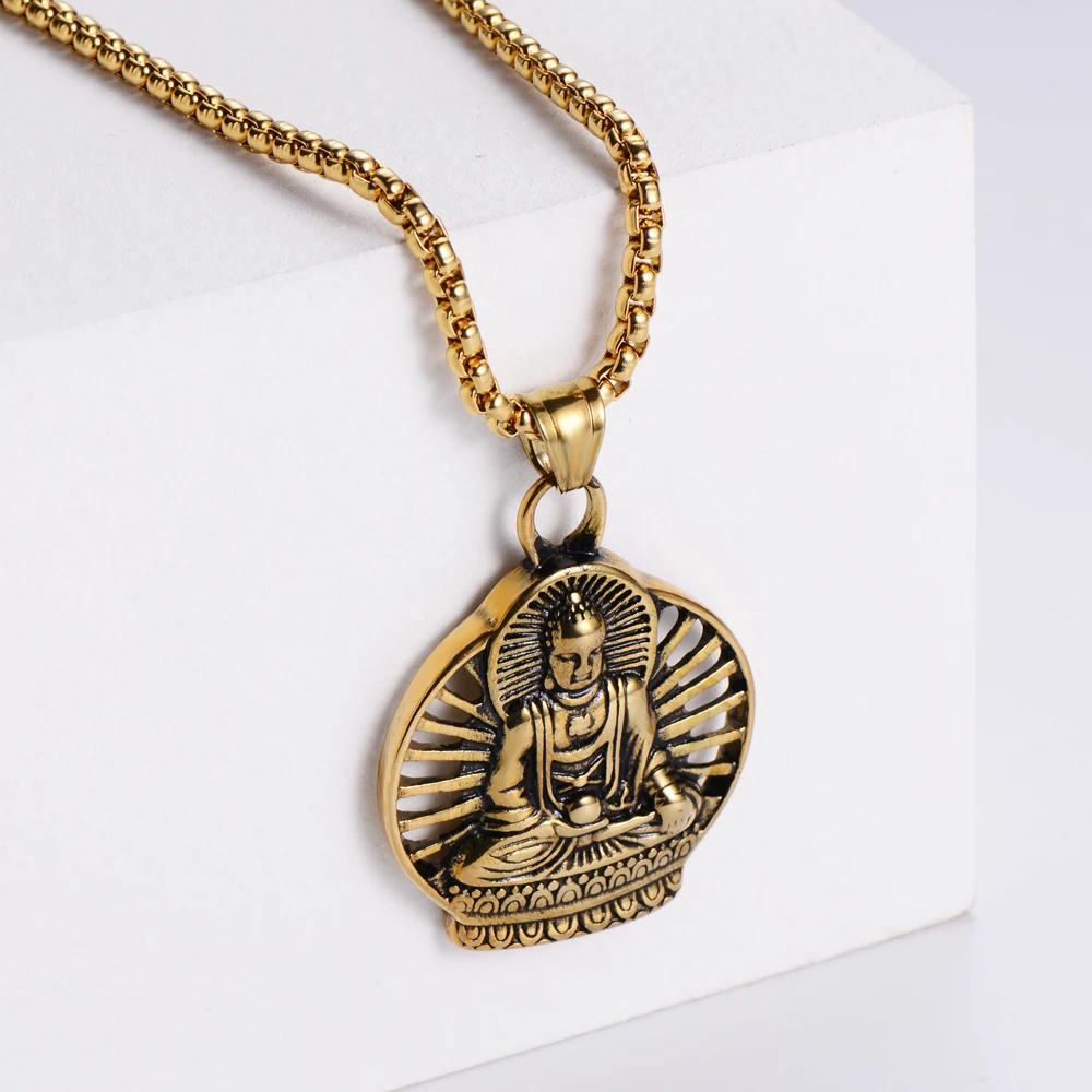 

Wholesale Gold Plated Stainless Steel Buddha Necklace, Silver, 18k gold, black