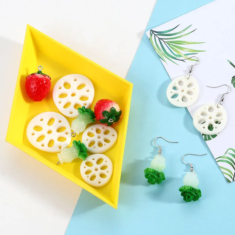 

Strawberry lotus root cabbage vegetable earrings jewelry resin pendant DIY handmade earrings accessories wholesale, Picture