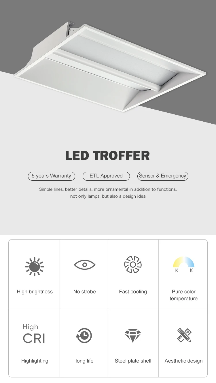 Top quality slim lighting 2x2 2x4 30w 45w led recessed linear lamp