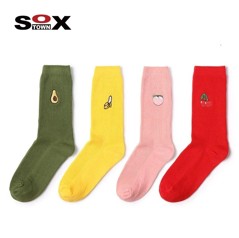 

Colorful Cotton Avocado Banana Cherry Peach Amazon Style Comfortable Knitted Embroidery Logo Fruit Women Socks Wholesale, More than 300 styles