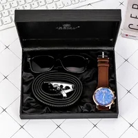 

Factory Outlet Exquisite Leather Belt Cool Sunglasses Leather Quartz Watch Gift Box Three Piece Set