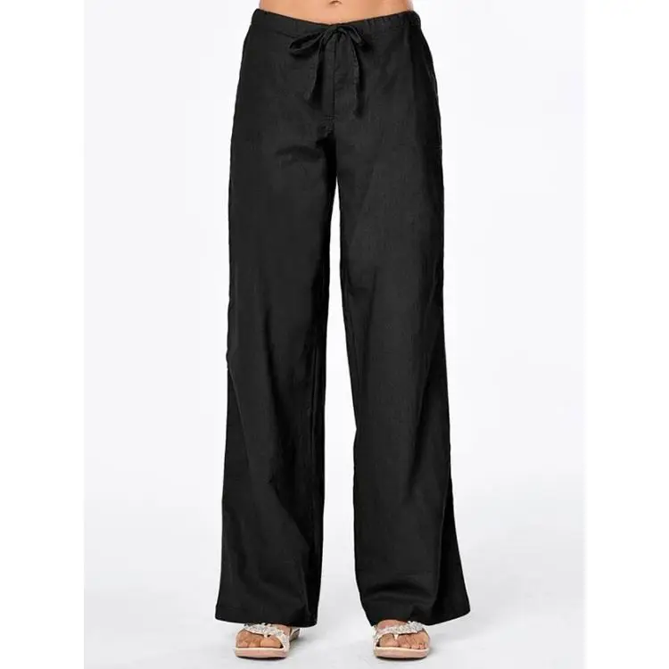 

PEARL Loose Casual Wide Leg Woman Pants 2021 Solid Color Strap Pockets For Women's Trousers Plus Size Pants