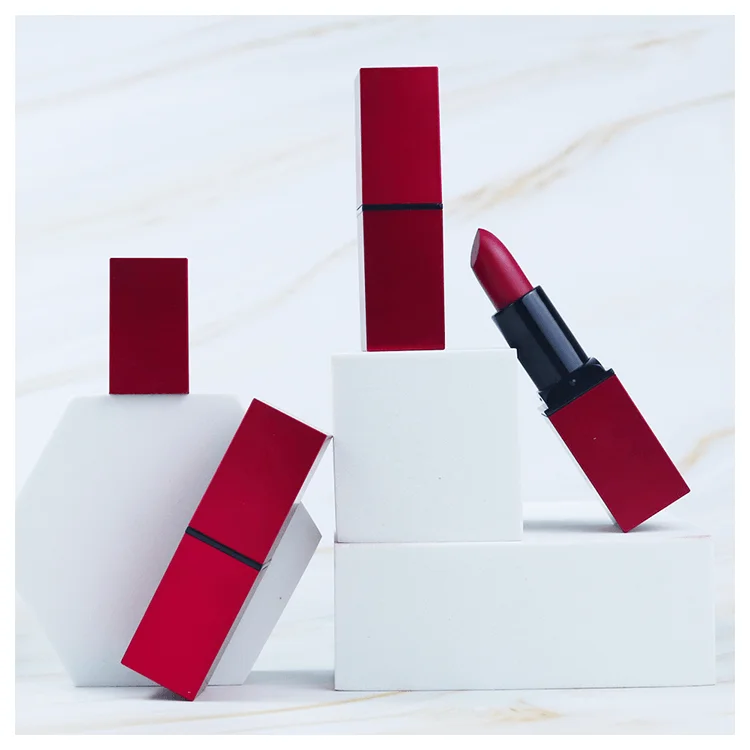 Design Your Own Logos 5 Colors Cosmetic Waterproof Private Label Logo Christmas Matte Lip Stick Square Tube Charm Lipsticks