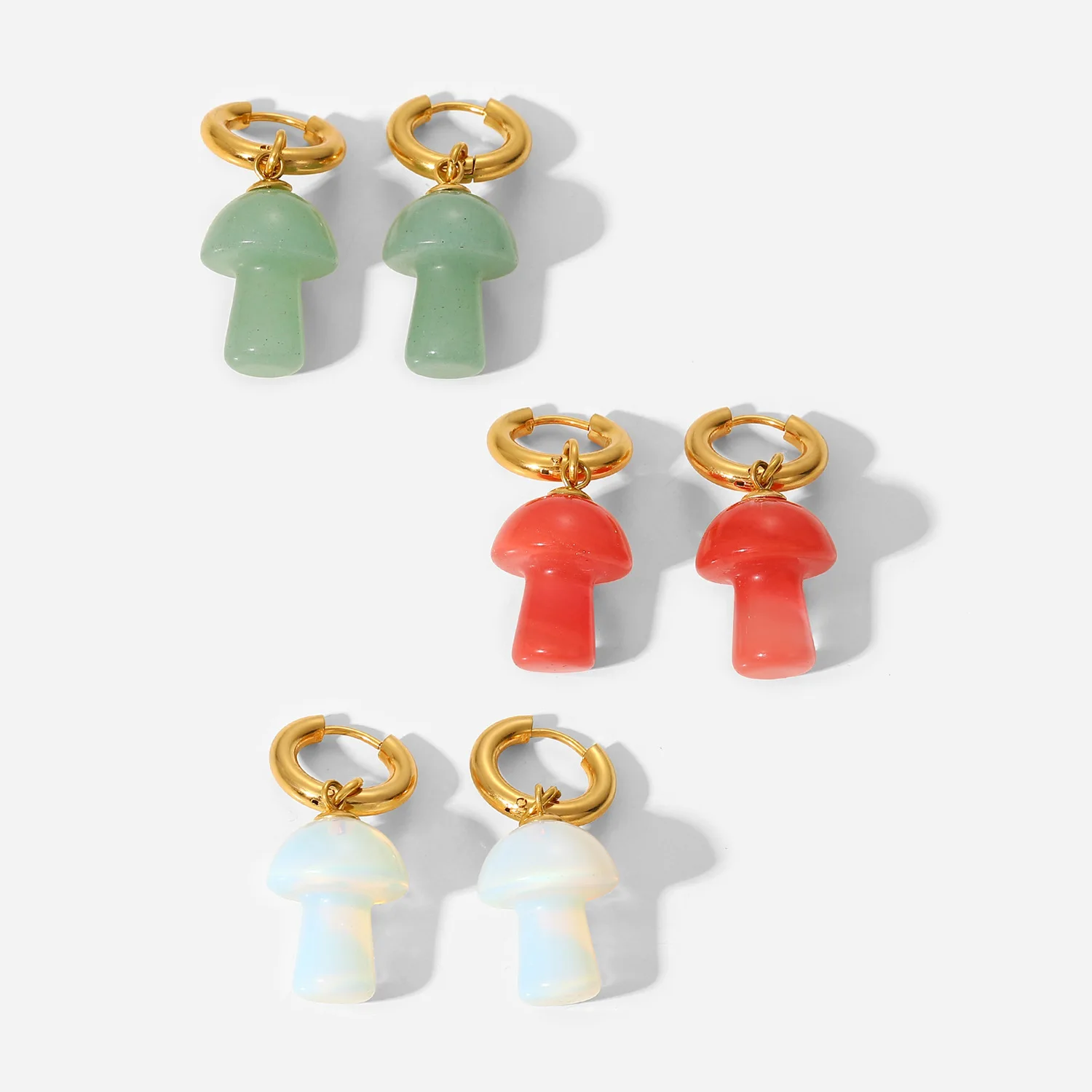 

2022 Fashion Jewelry 18K Gold Plated Colorful Mushroom Pendant Earrings Oil Drop Stainless Steel Mushroom Hoop Earrings, Picture shows