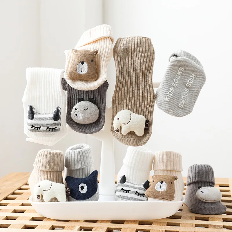 

Wholesale Bear Cat Animal Cotton Silicone Grip Toy Cute Boot Baby Boy Girl Cartoon Sock Shoe Non Slip Newborn 3d Sock for Baby