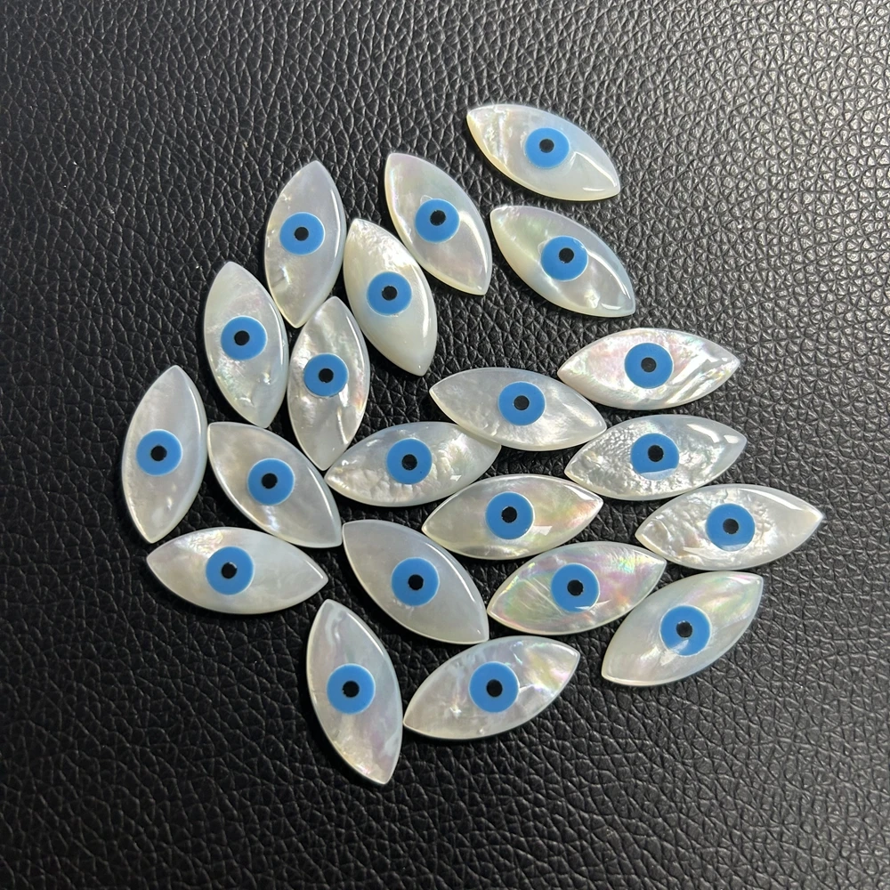 Marquise Shape Natural White Mother of Pearl Shell Evil Eye Cabochon No Hole Small MOP Gemstone for Jewelry Making